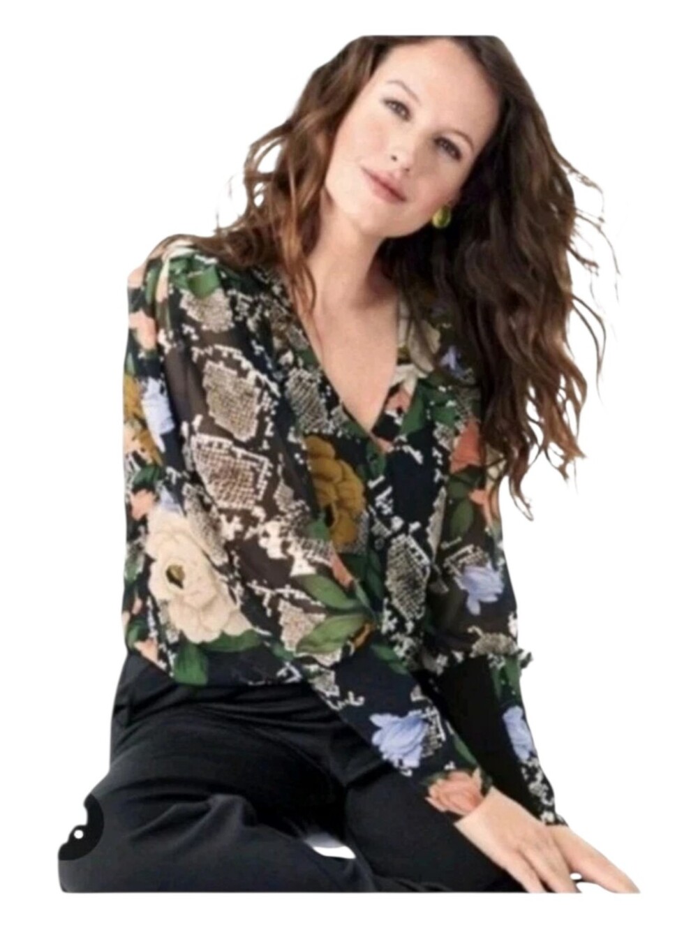 Cabi Womens Charmer Floral Animal Print Button Down Blouse XS